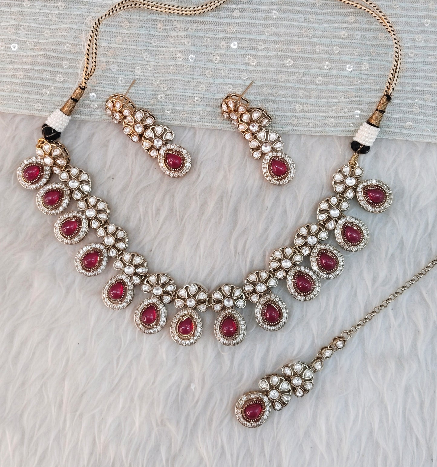 Rani Pink Gold Moissanite Kundan Necklace Jewellery Kartar Set