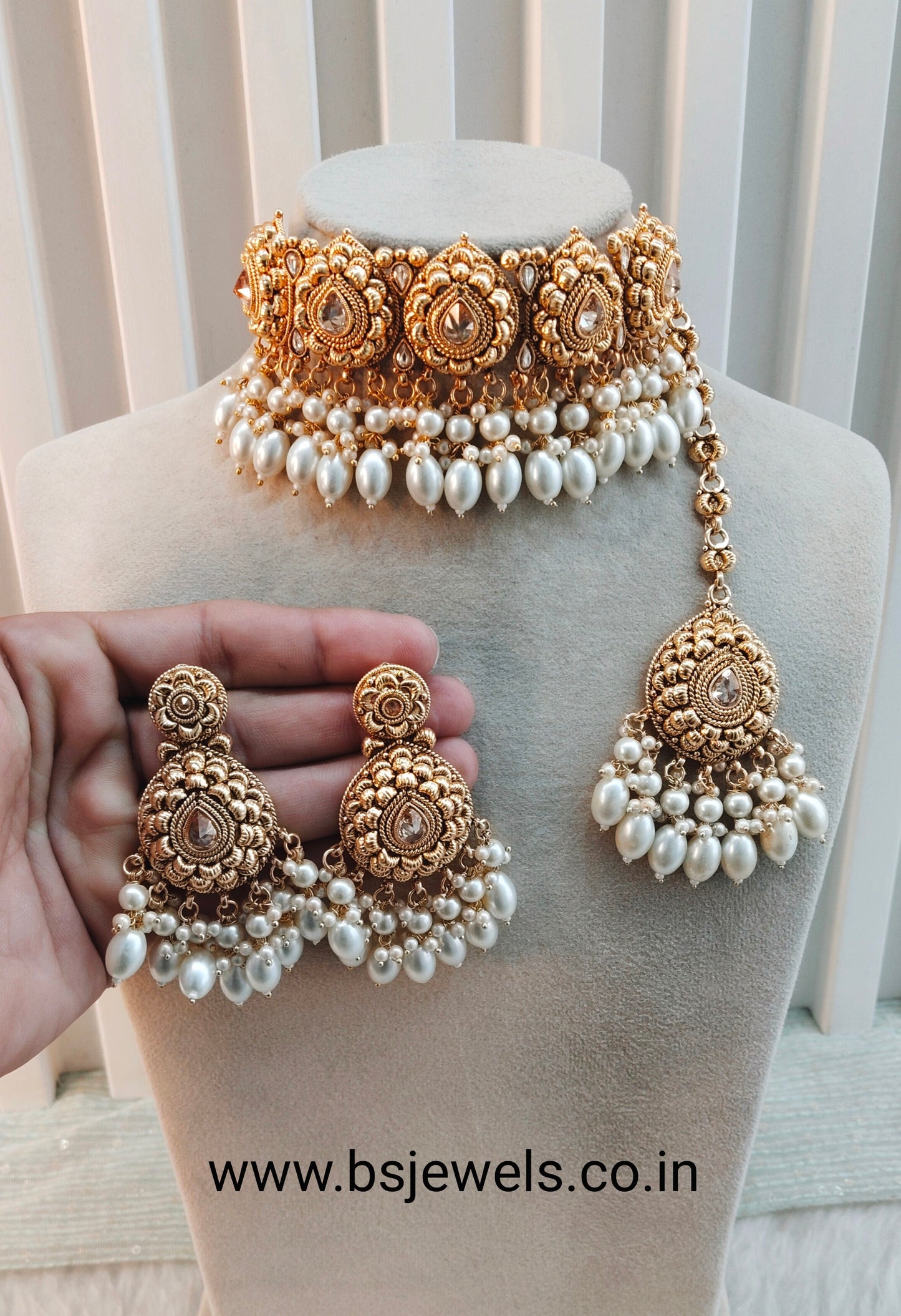 Gold White Punjabi Choker Birpal set