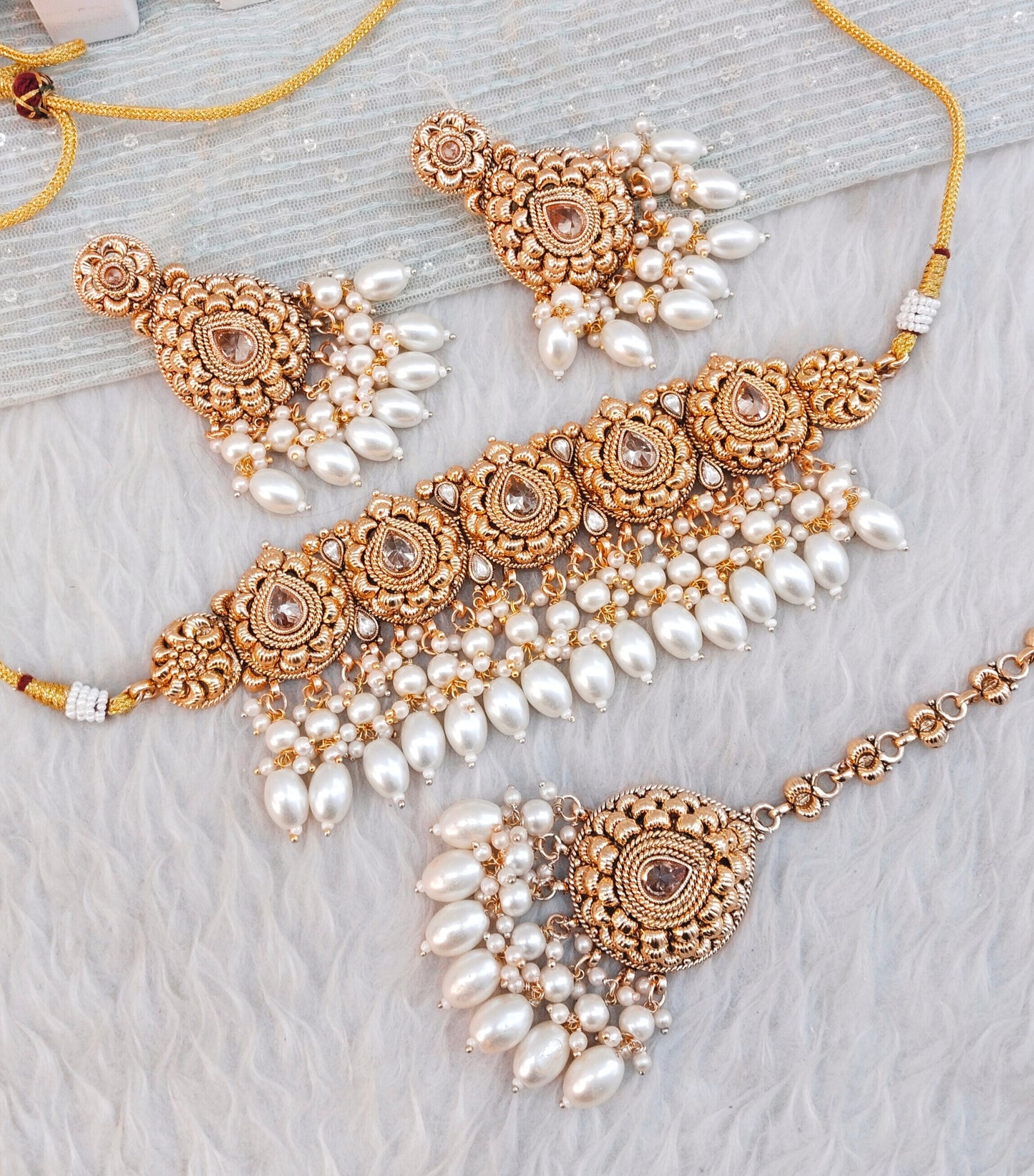 Gold White Punjabi Choker Birpal set