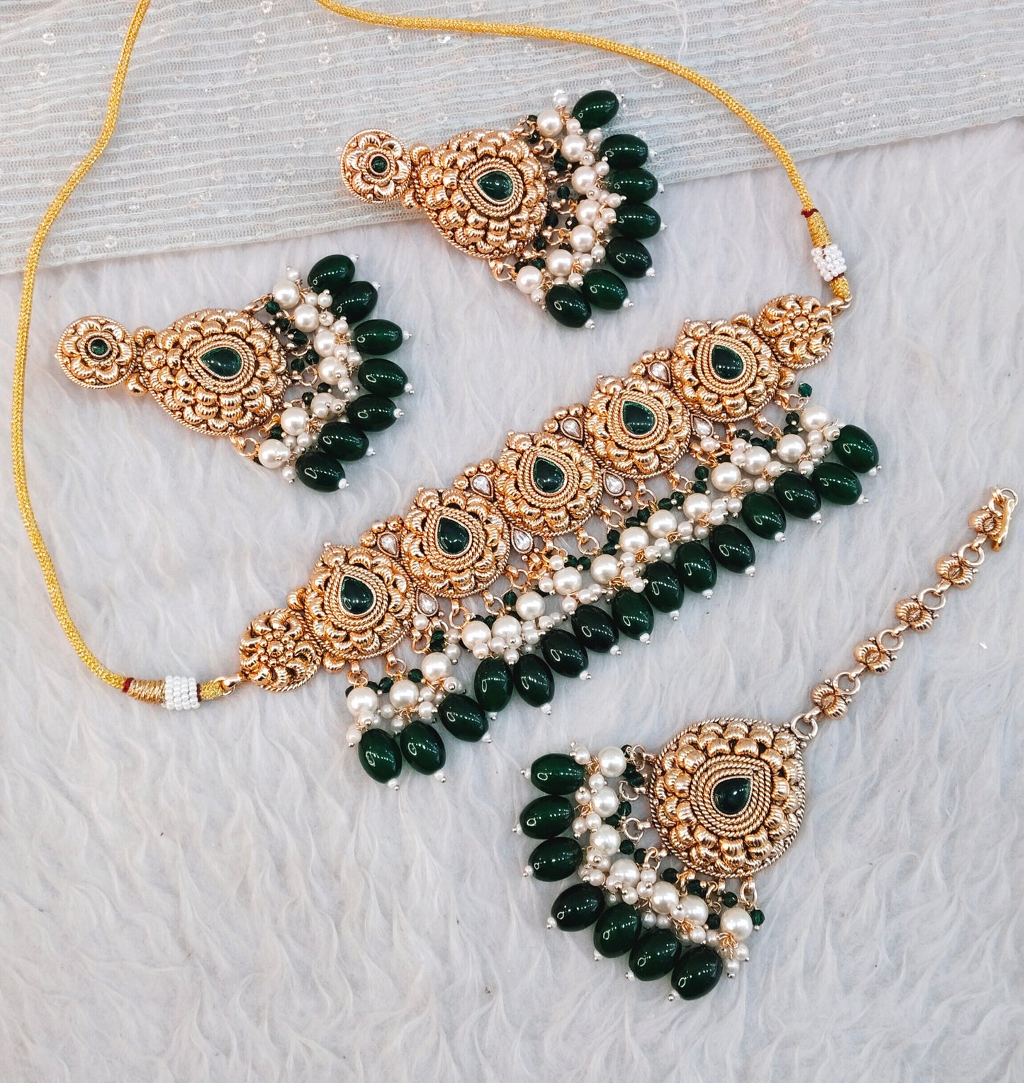 Green Gold Punjabi Choker Birpal set