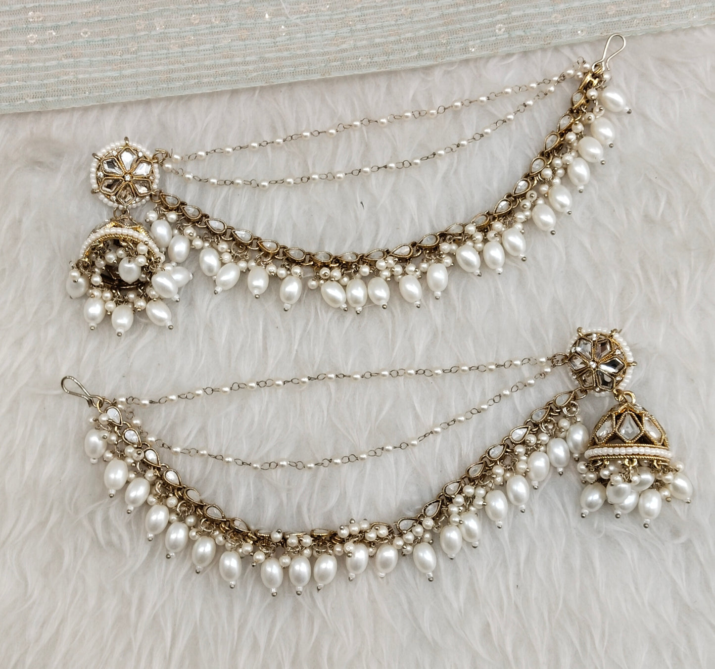 White Antique Gold Bahubali Style Bollywood Earrings