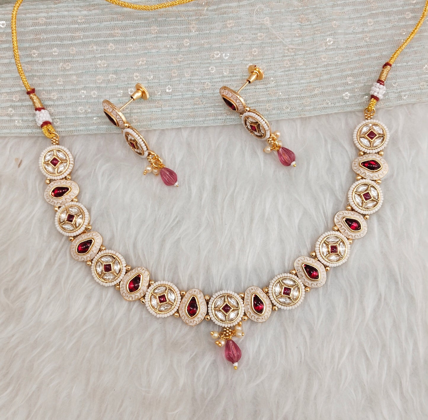Ruby Gold Polki Necklace Jewellery Rana Set