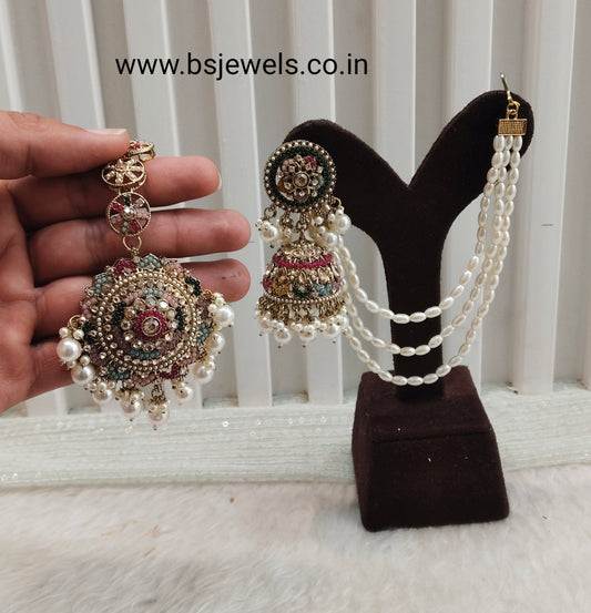 Multi Color Antique Gold Bahubali Style Bollywood Earrings