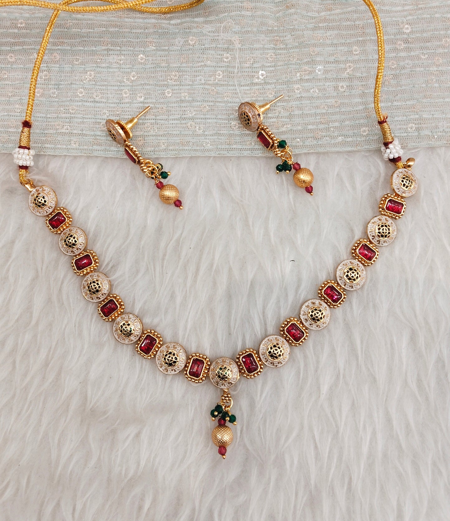 Ruby Gold Polki Necklace Jewellery Rana Set