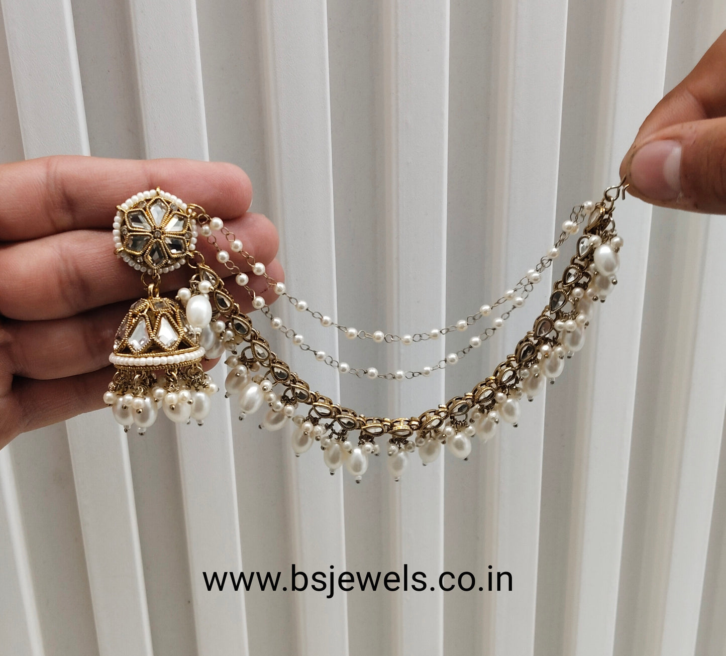 White Antique Gold Bahubali Style Bollywood Earrings