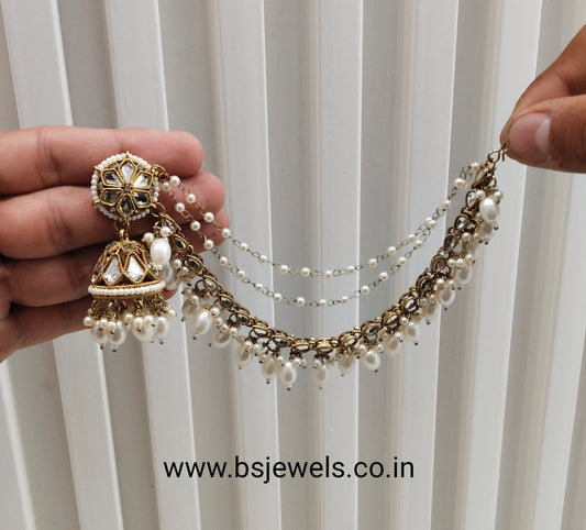 White Antique Gold Bahubali Style Bollywood Earrings