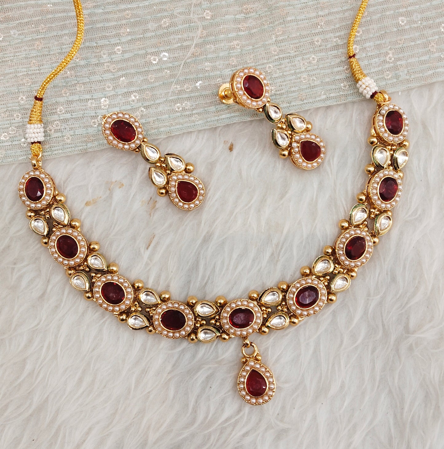 Ruby Gold Polki Necklace Jewellery Maxwel Set