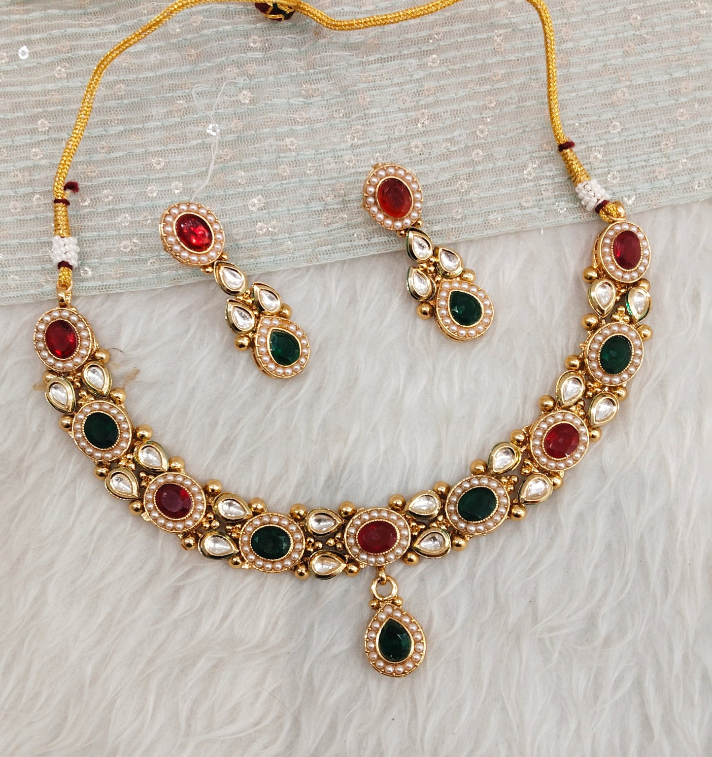 Ruby Green Gold Polki Necklace Jewellery Maxwel Set