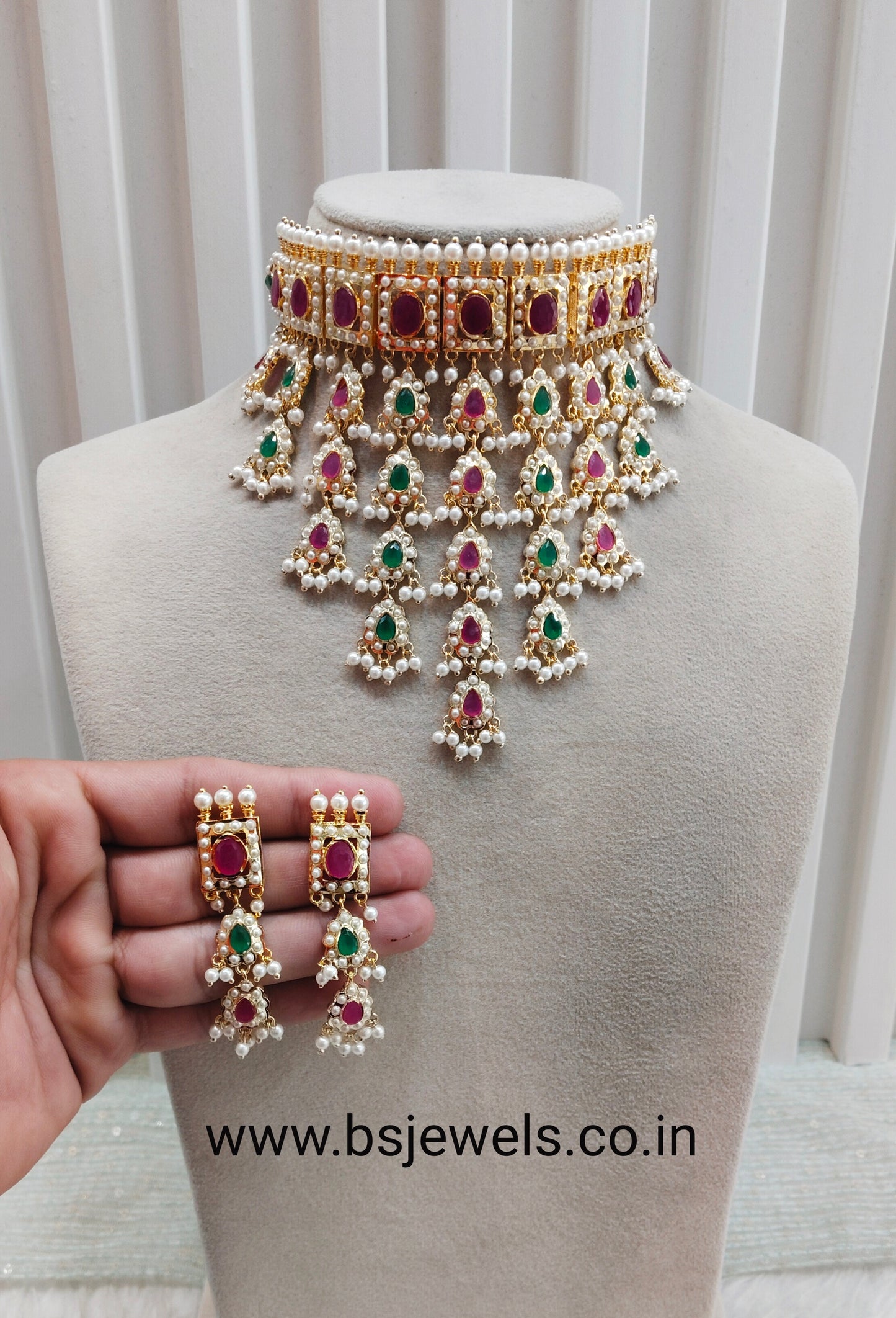 Ruby Green Jadau Punjabi Style Necklace Choker Jewellery Smith Set