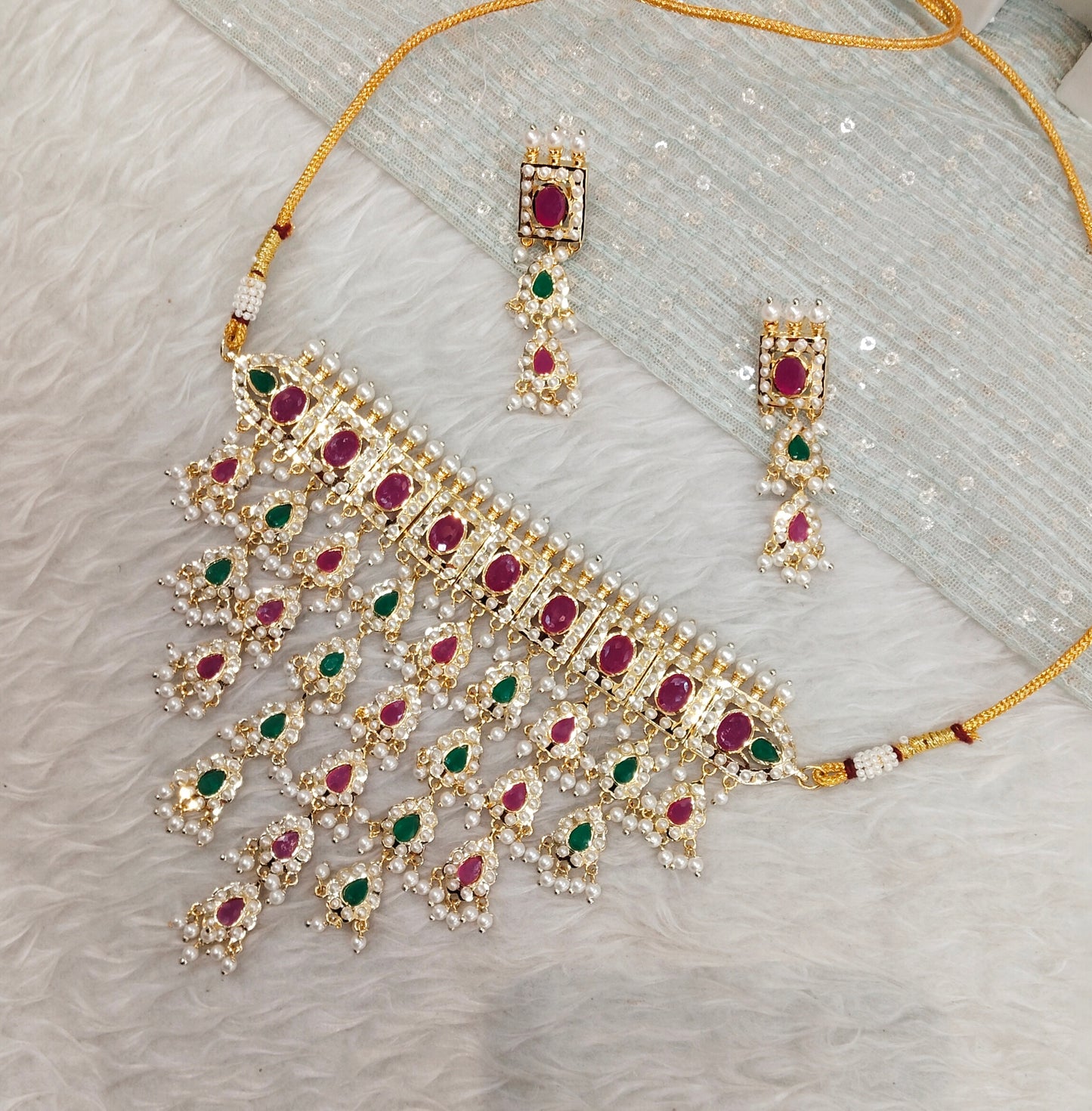Ruby Green Jadau Punjabi Style Necklace Choker Jewellery Smith Set