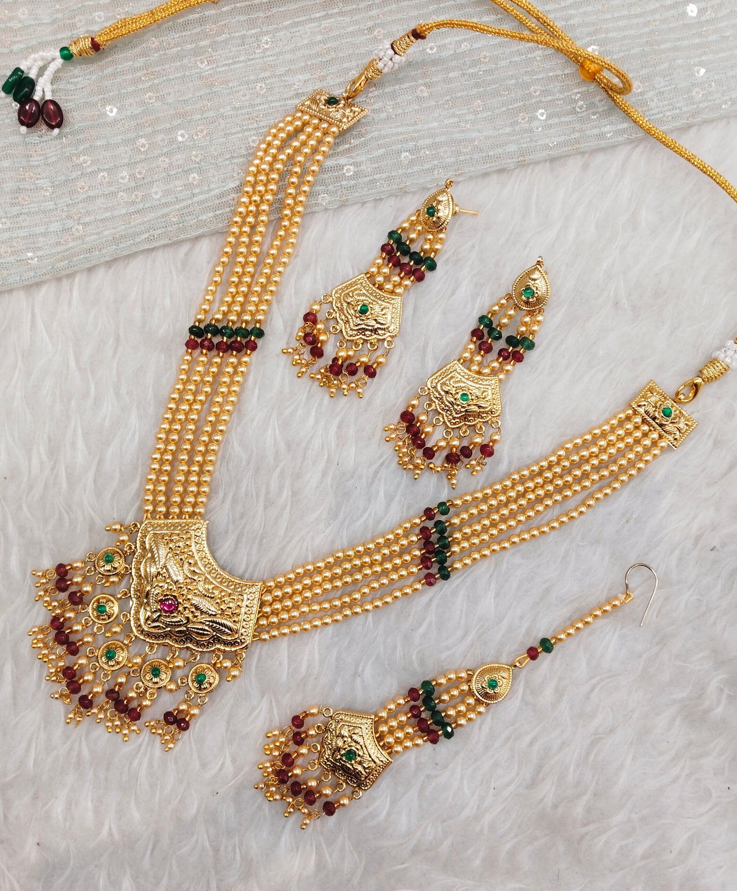 Ruby Green Gold Jadau Punjabi Style Necklace Jewellery Smith Set