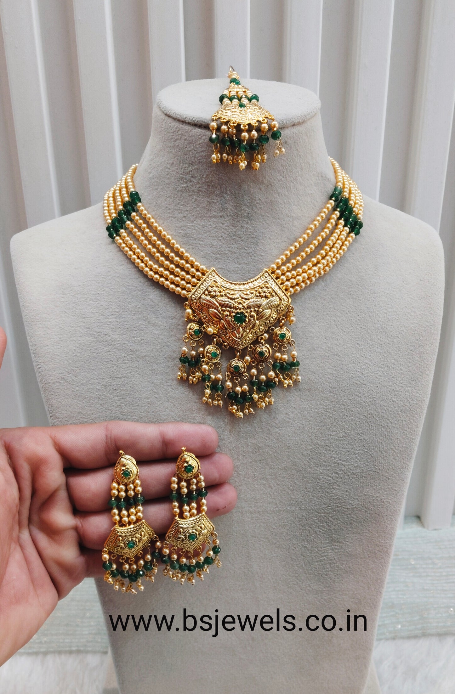 Green Gold Jadau Punjabi Style Necklace Jewellery Smith Set