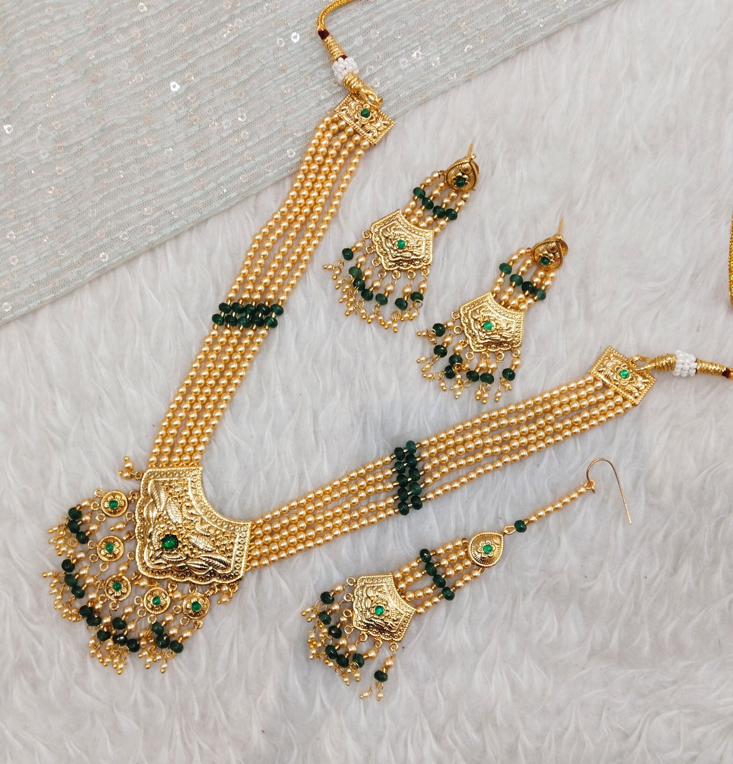 Green Gold Jadau Punjabi Style Necklace Jewellery Smith Set