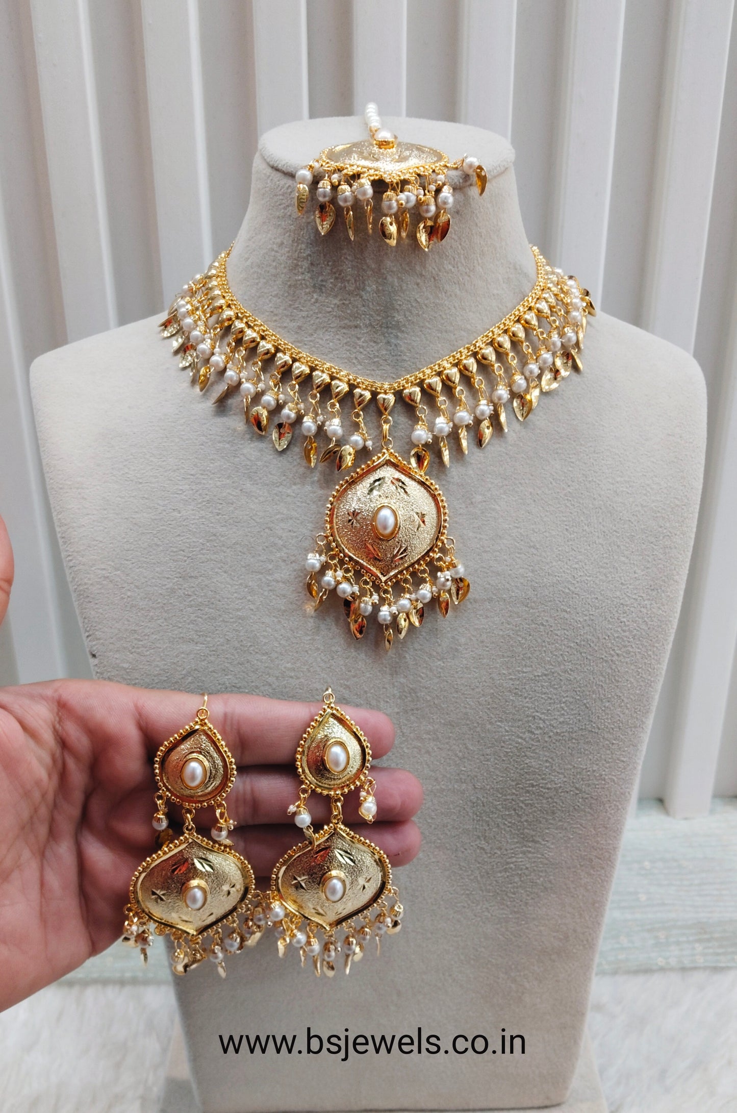 White Gold Jadau Punjabi Style Necklace Jewellery Smith Set