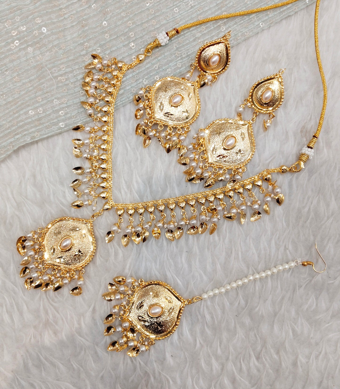 White Gold Jadau Punjabi Style Necklace Jewellery Smith Set