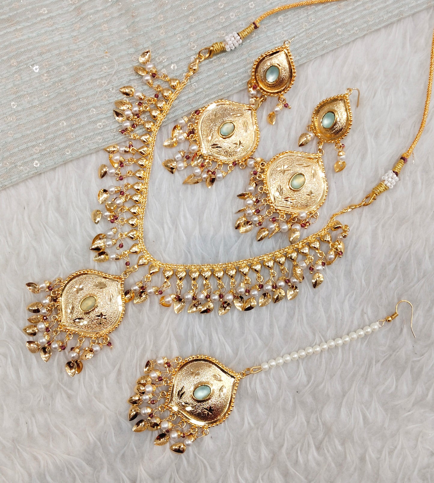 Pista Gold Jadau Punjabi Style Necklace Jewellery Smith Set