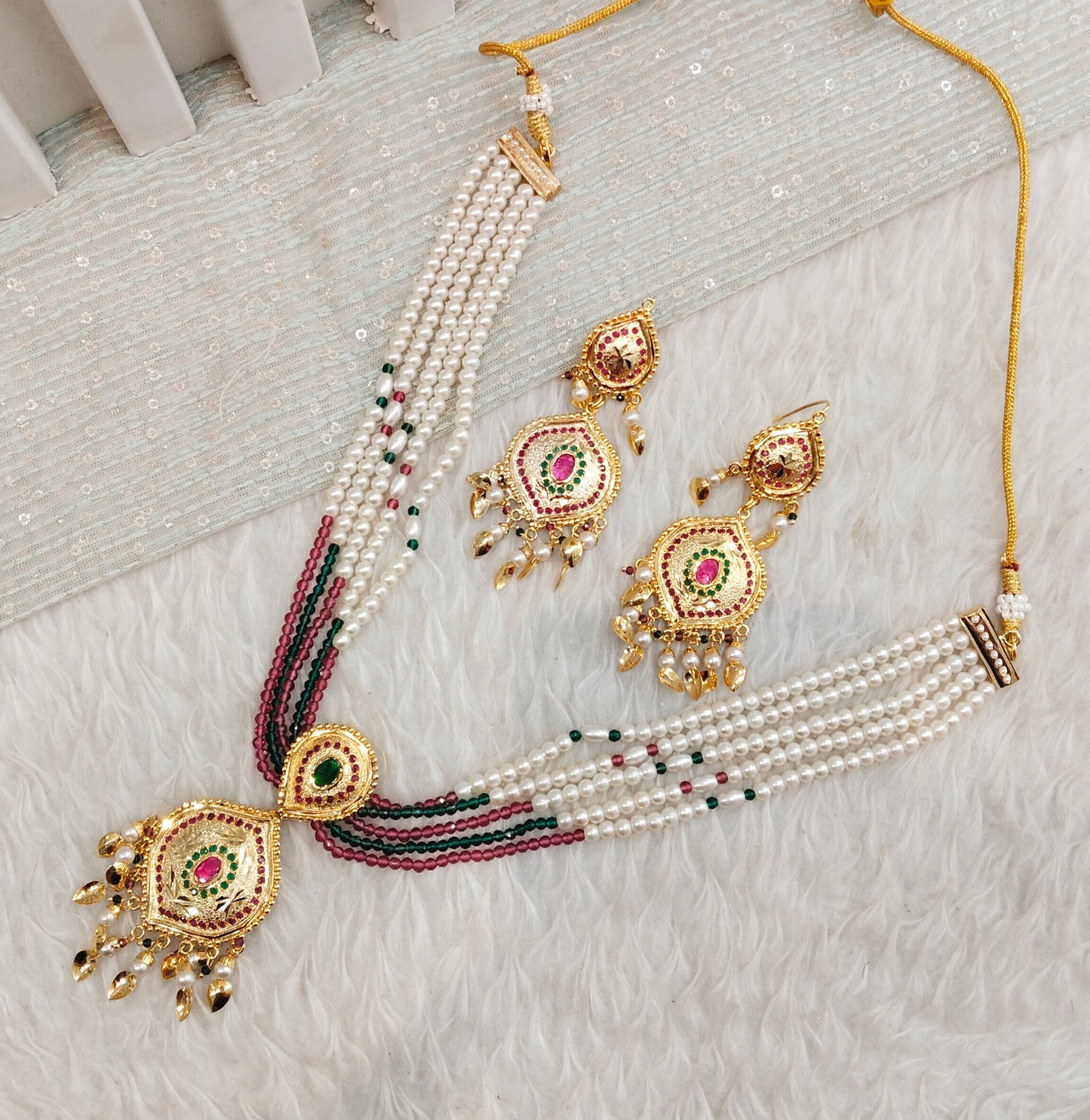 Ruby Green Gold Jadau Punjabi Style Necklace Jewellery Smith Set