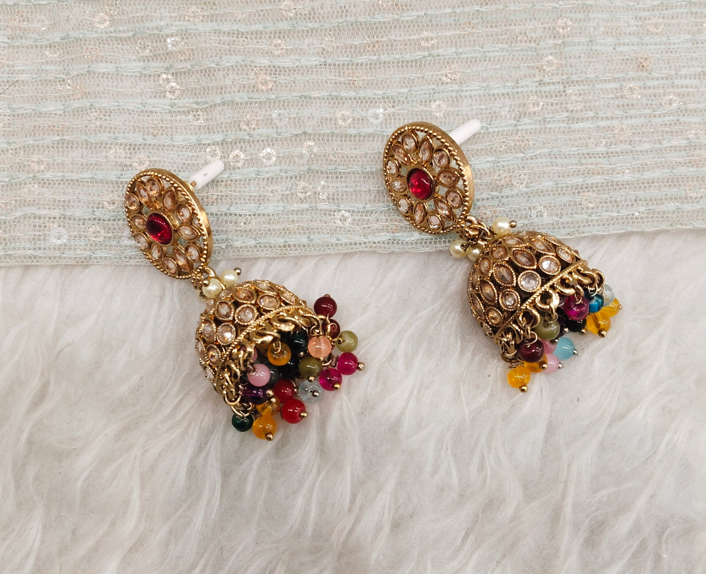 Multi Color Antique Gold Jhumki Bollywood Earrings