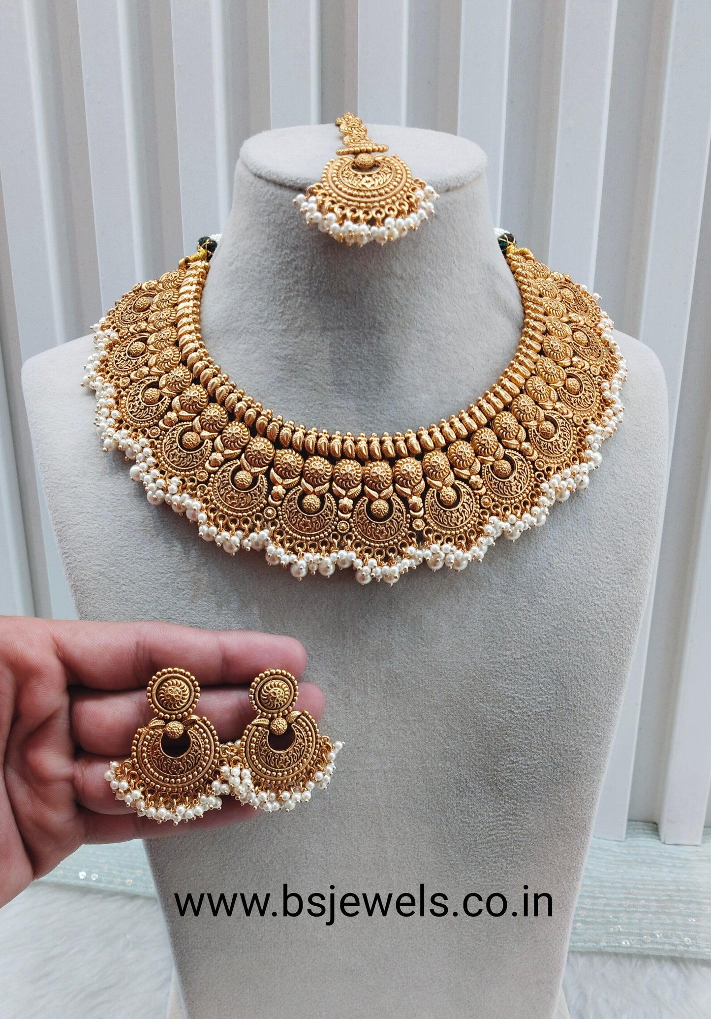 Gold Polki Necklace Jewellery Harf Set