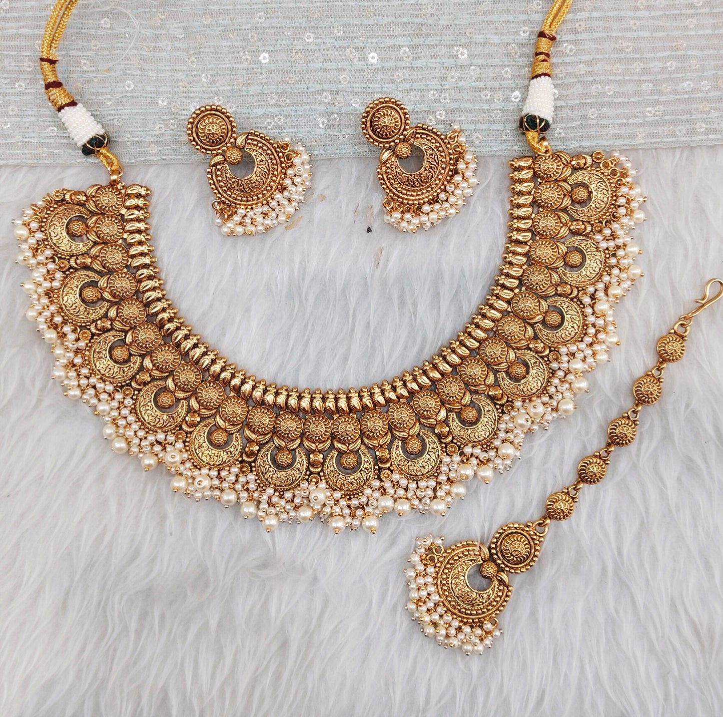 Gold Polki Necklace Jewellery Harf Set