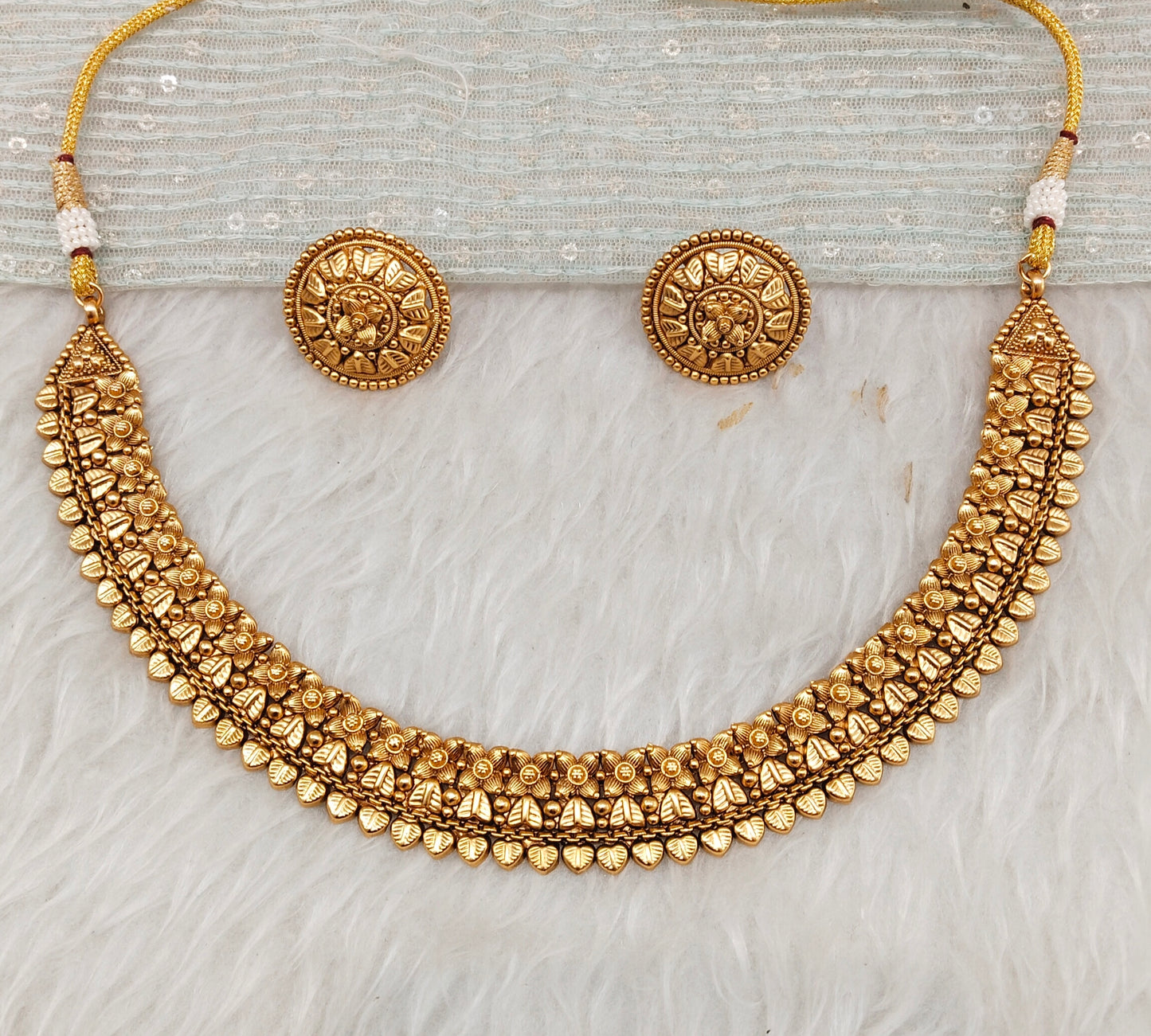 Gold Polki Necklace Jewellery Harf Set