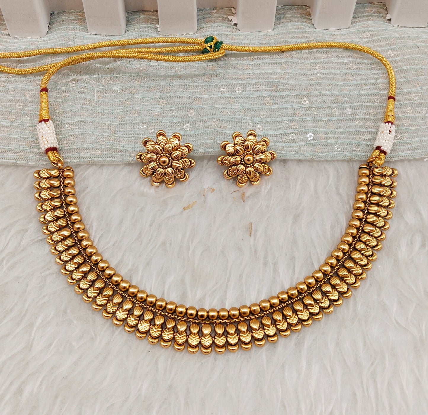 Gold Polki Necklace Jewellery Harf Set
