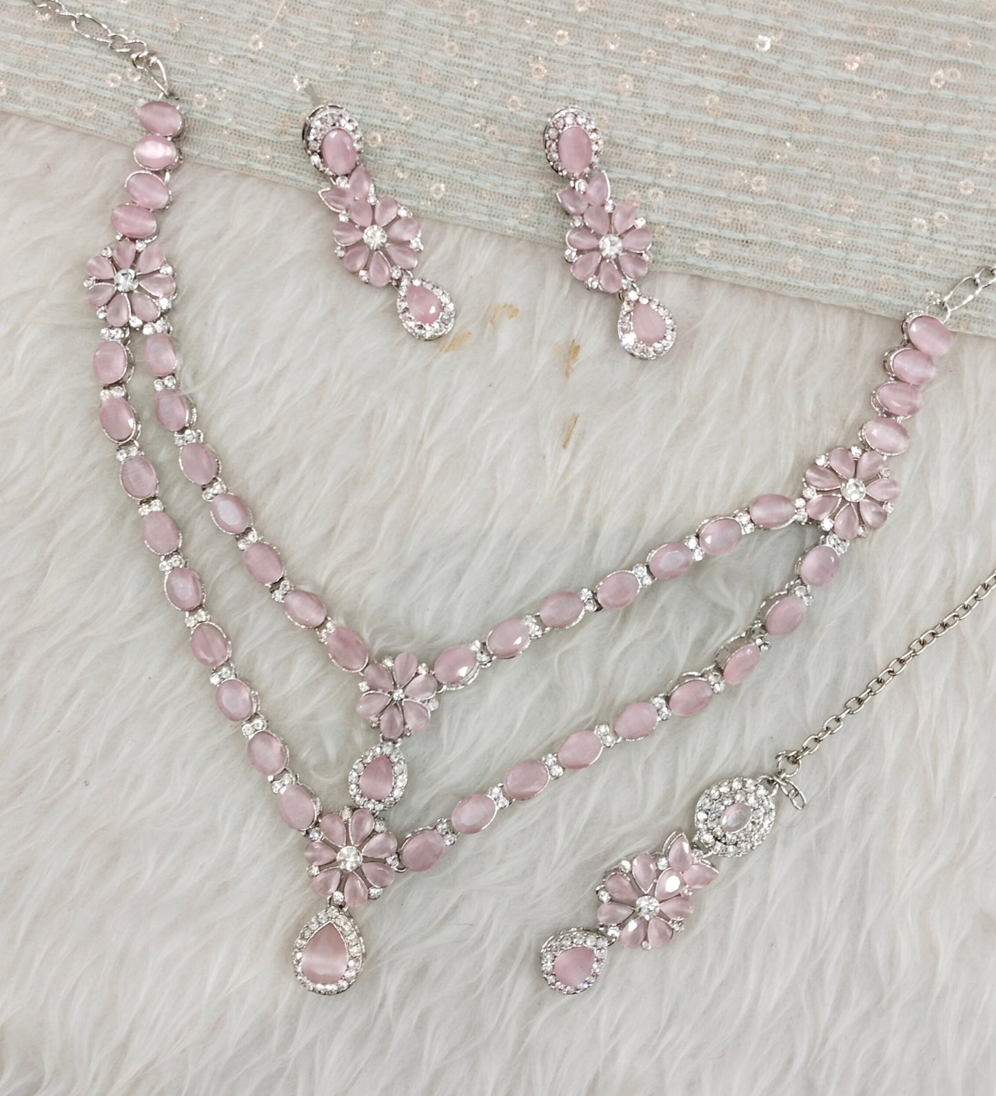 Pink Silver CZ Necklace Jewellery Harteij Set