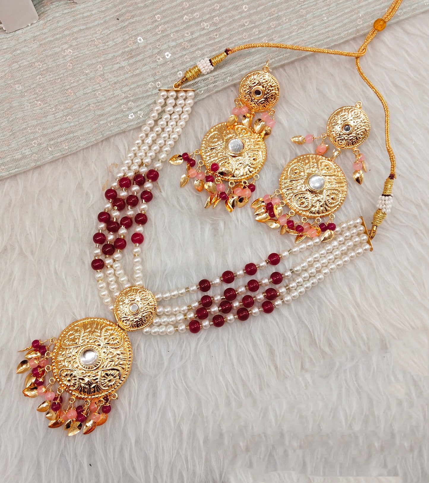 Majenta Pink Gold Jadau Punjabi Style Choker Jewellery Smith Set