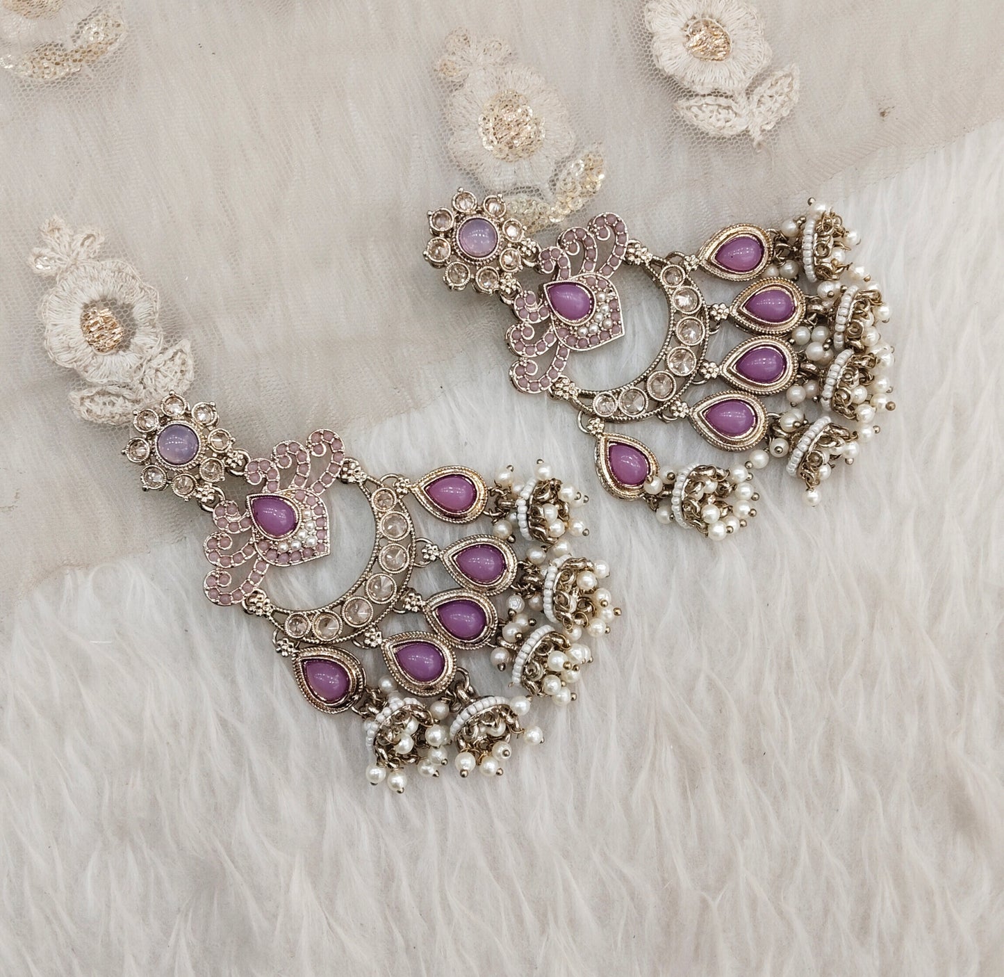 Lavender Antique Gold Bollywood Mamber Earrings