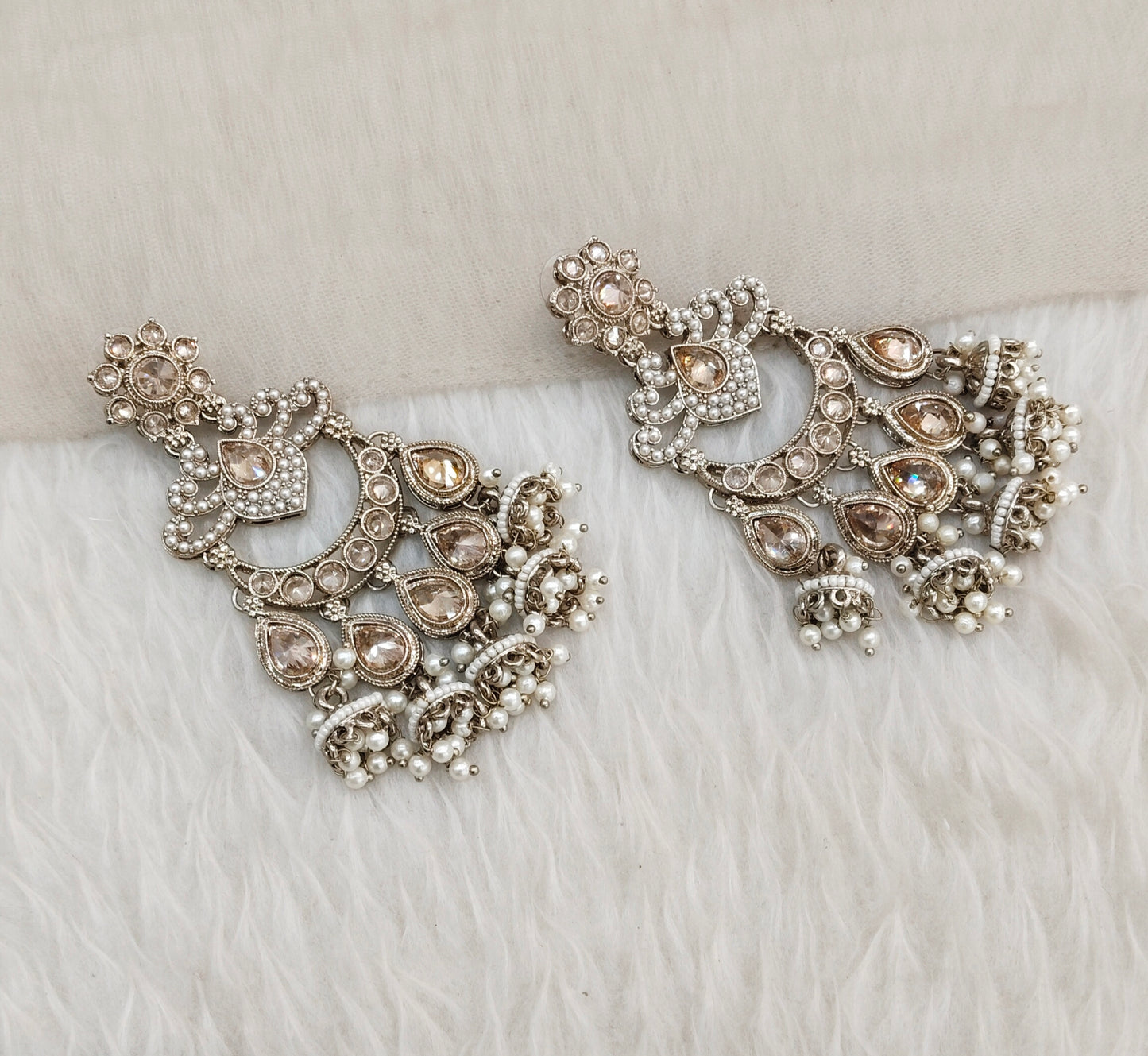 White Antique Gold Bollywood Mamber Earrings
