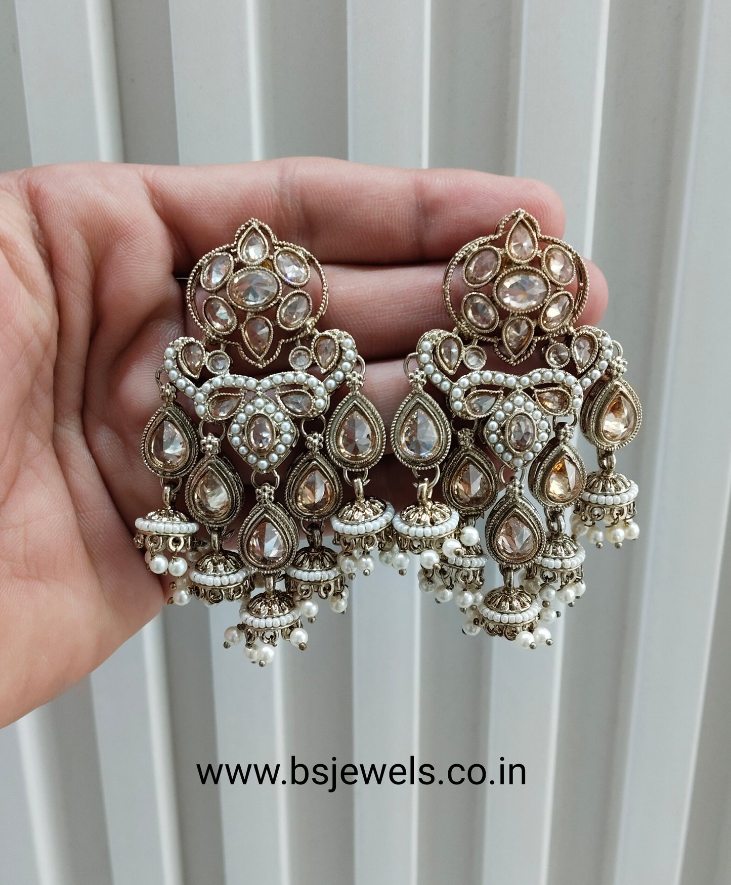White Antique Gold Bollywood Sarpunch Earrings