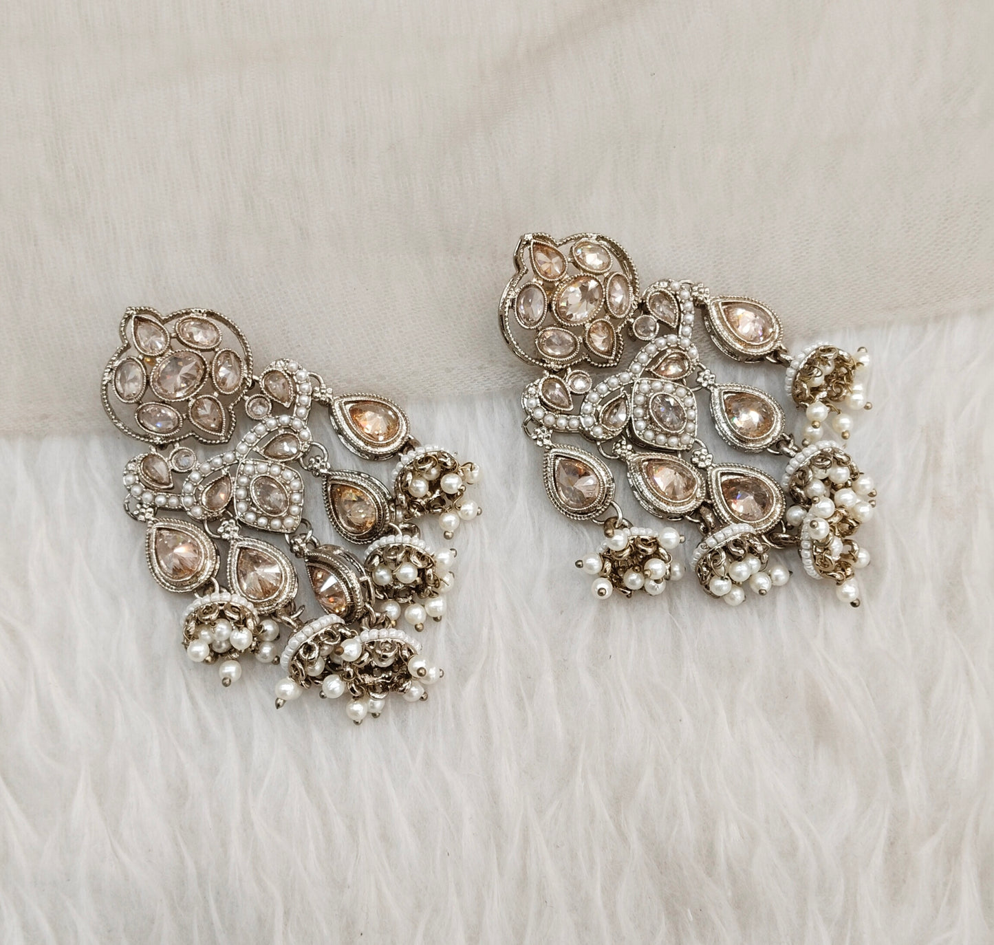 White Antique Gold Bollywood Sarpunch Earrings
