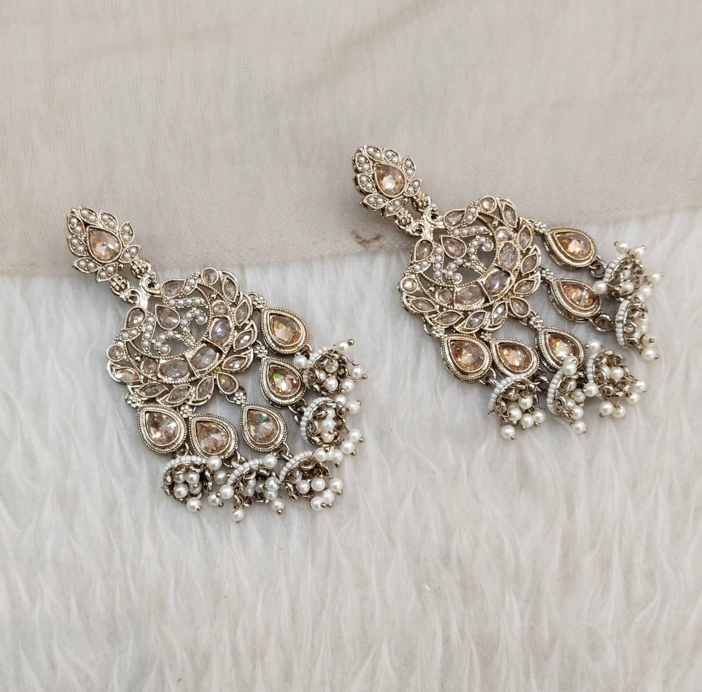 White Antique Gold Bollywood Sarpunch Earrings