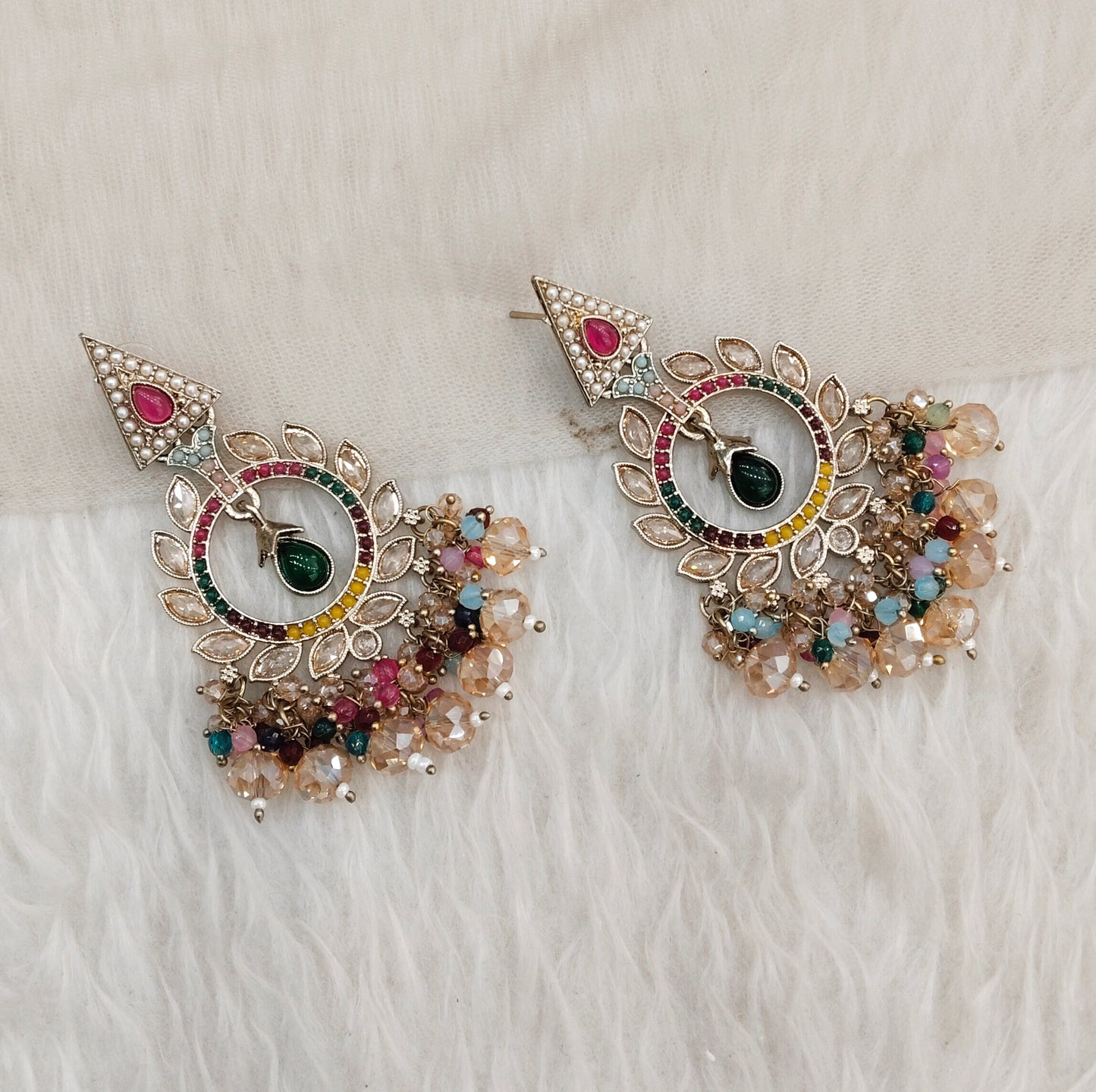 Multi Color Antique Gold Bollywood Sarpunch Earrings