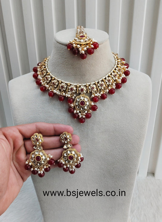 Ruby Gold Kundan Necklace Jewellery Surya Set