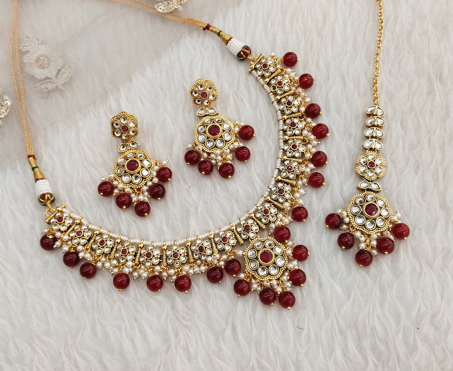Ruby Gold Kundan Necklace Jewellery Surya Set