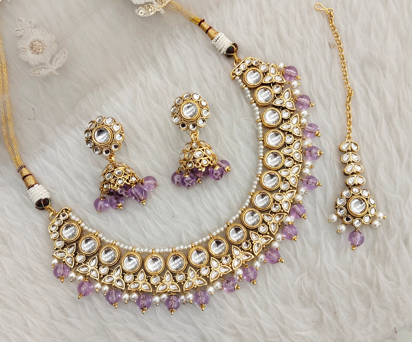 Lavender Gold Kundan Necklace Jewellery Ricky Set