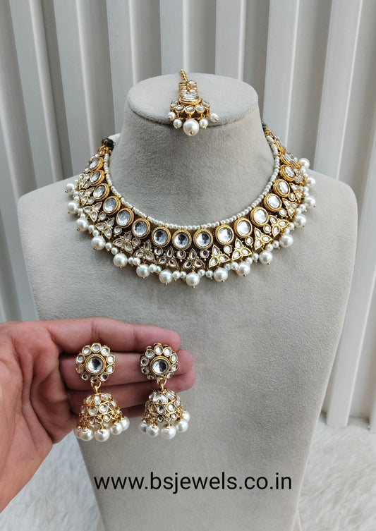 White Gold Kundan Necklace Jewellery Ricky Set