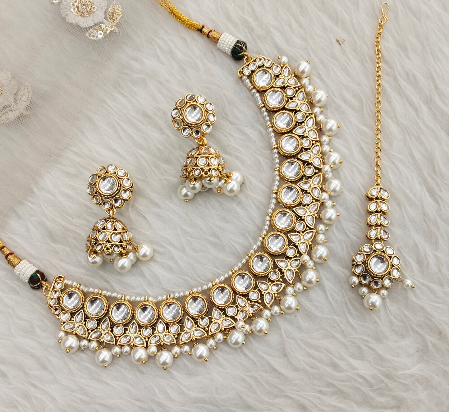 White Gold Kundan Necklace Jewellery Ricky Set