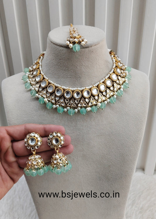 Pista Gold Kundan Necklace Jewellery Ricky Set