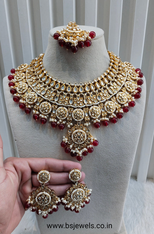 Maroon Gold Kundan Necklace Jewellery Resham Set