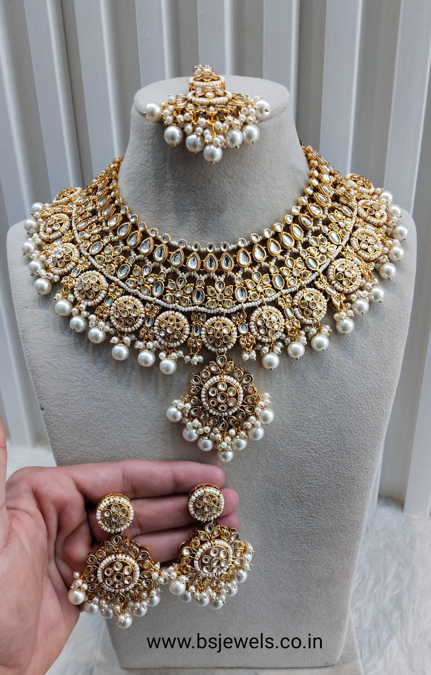 White Gold Kundan Necklace Jewellery Resham Set