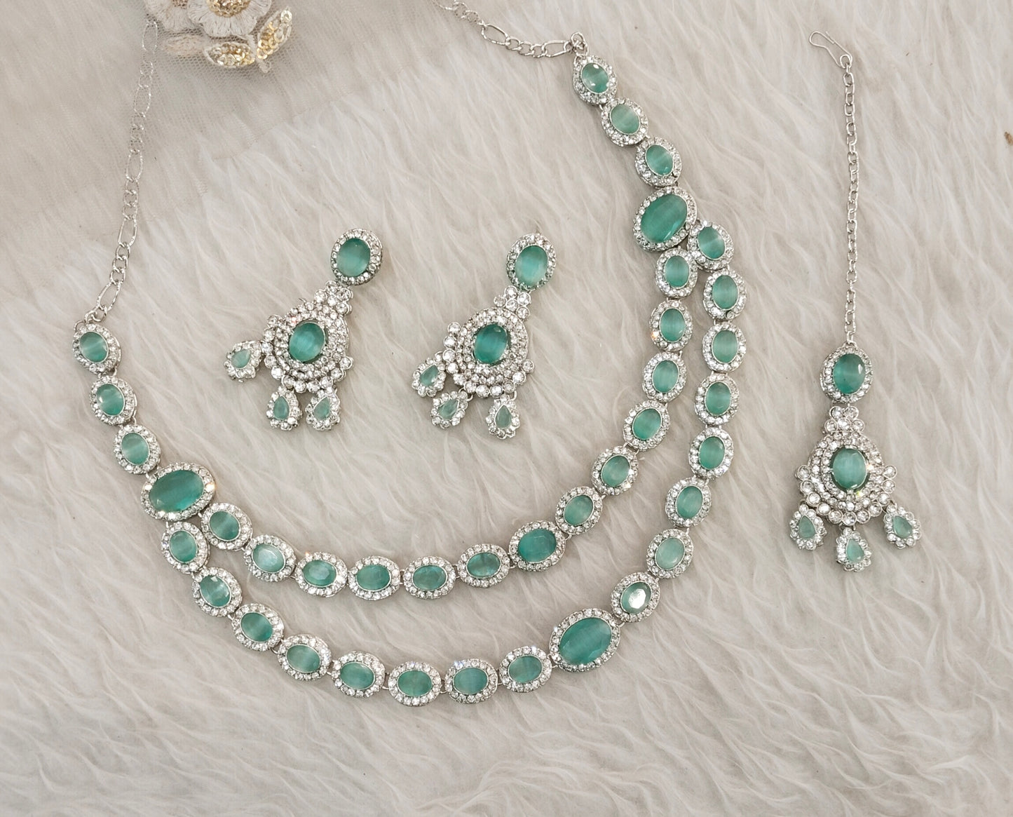 Pista Silver Zircon Necklace Jewellery Angel Set