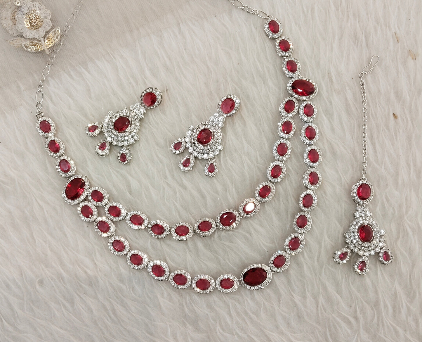 Ruby Silver Zircon Necklace Jewellery Angel Set