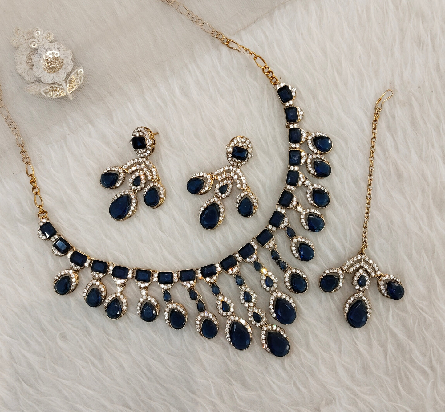 Blue Antique Gold Zircon Necklace Jewellery Ekaksh Set