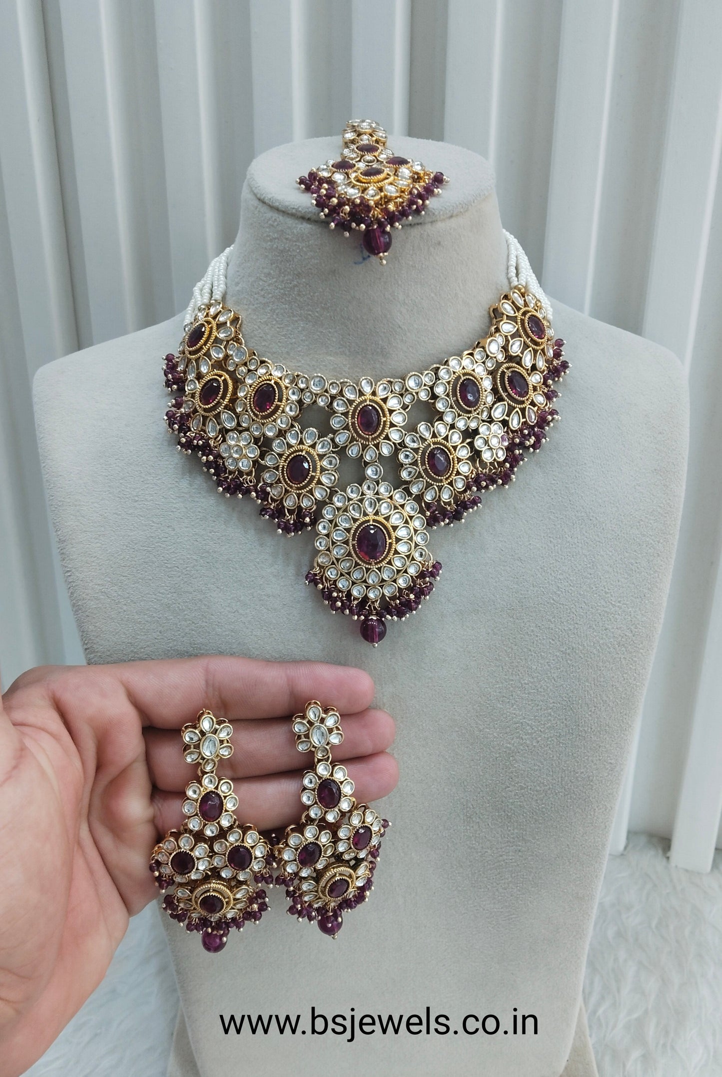Purple Gold Kundan Necklace Jewellery Ritika Set