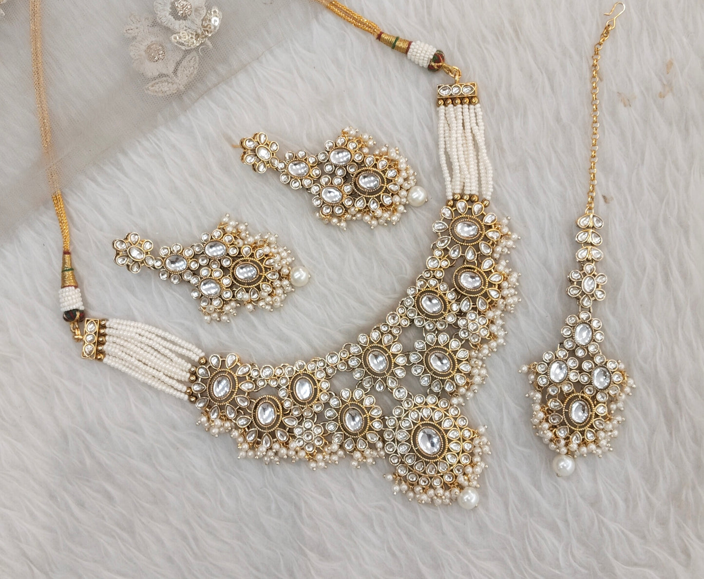 White Gold Kundan Necklace Jewellery Ritika Set