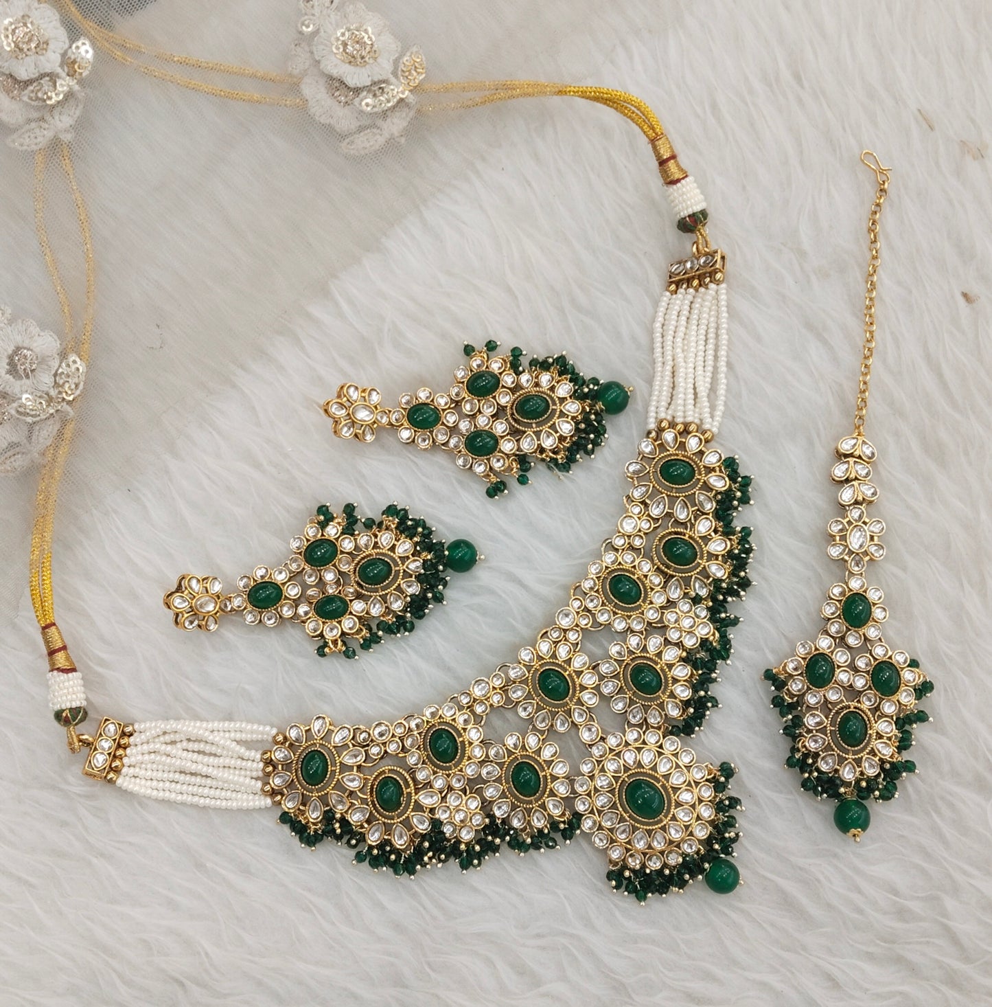 Green Gold Kundan Necklace Jewellery Ritika Set