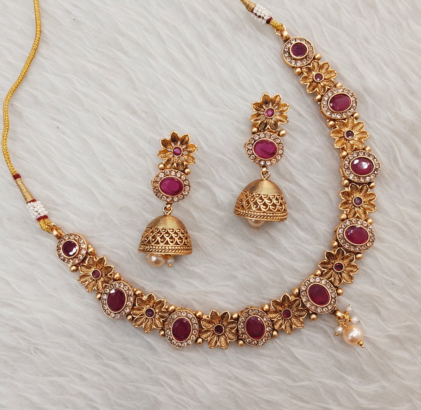 Ruby Gold Polki Necklace Jewellery Santer Set