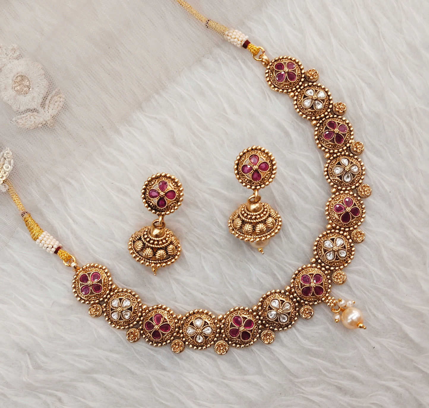 Ruby Gold Polki Necklace Jewellery Rashid Set